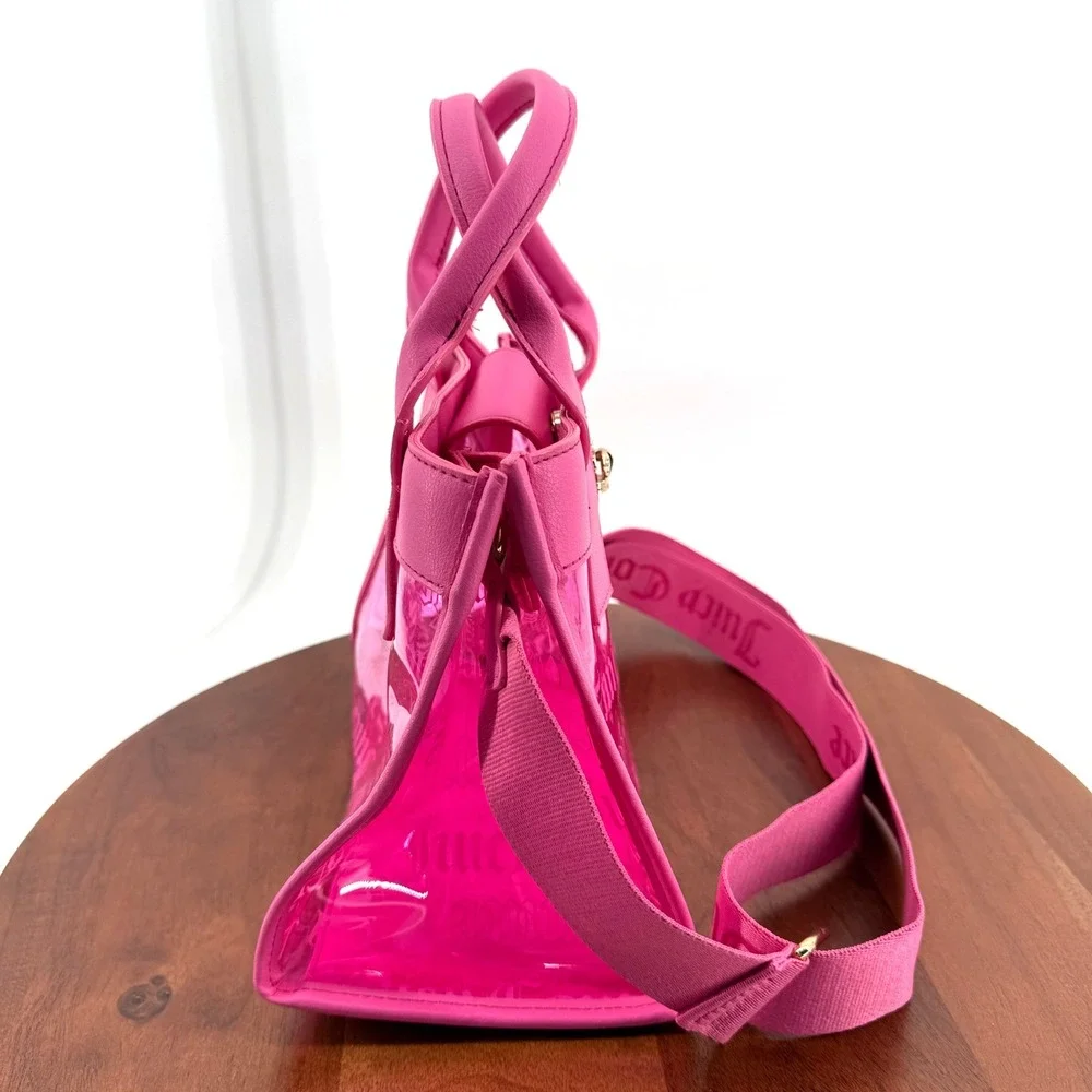 Juicy Couture Tote Bag Womens Hot Pink Clear PVC Monogram Crossbody Small Y2K